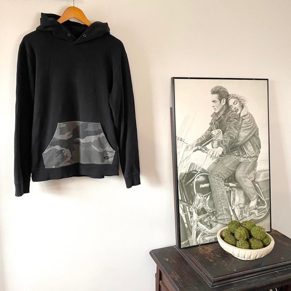 Coach designer hoodie sweatshirt black with camo kangaroo pouch pocket medium